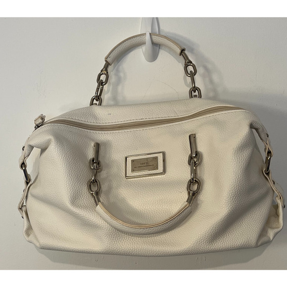 Lulu Guinness Handbag White Top Handle Satchel Zip Close Pockets Silver Accents - Picture 3 of 16